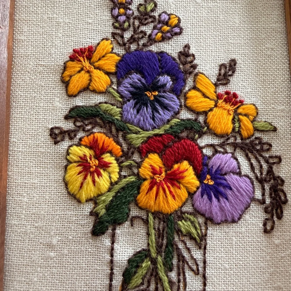 Vintage Floral Embroidered Wall Art - Picture 2 of 5